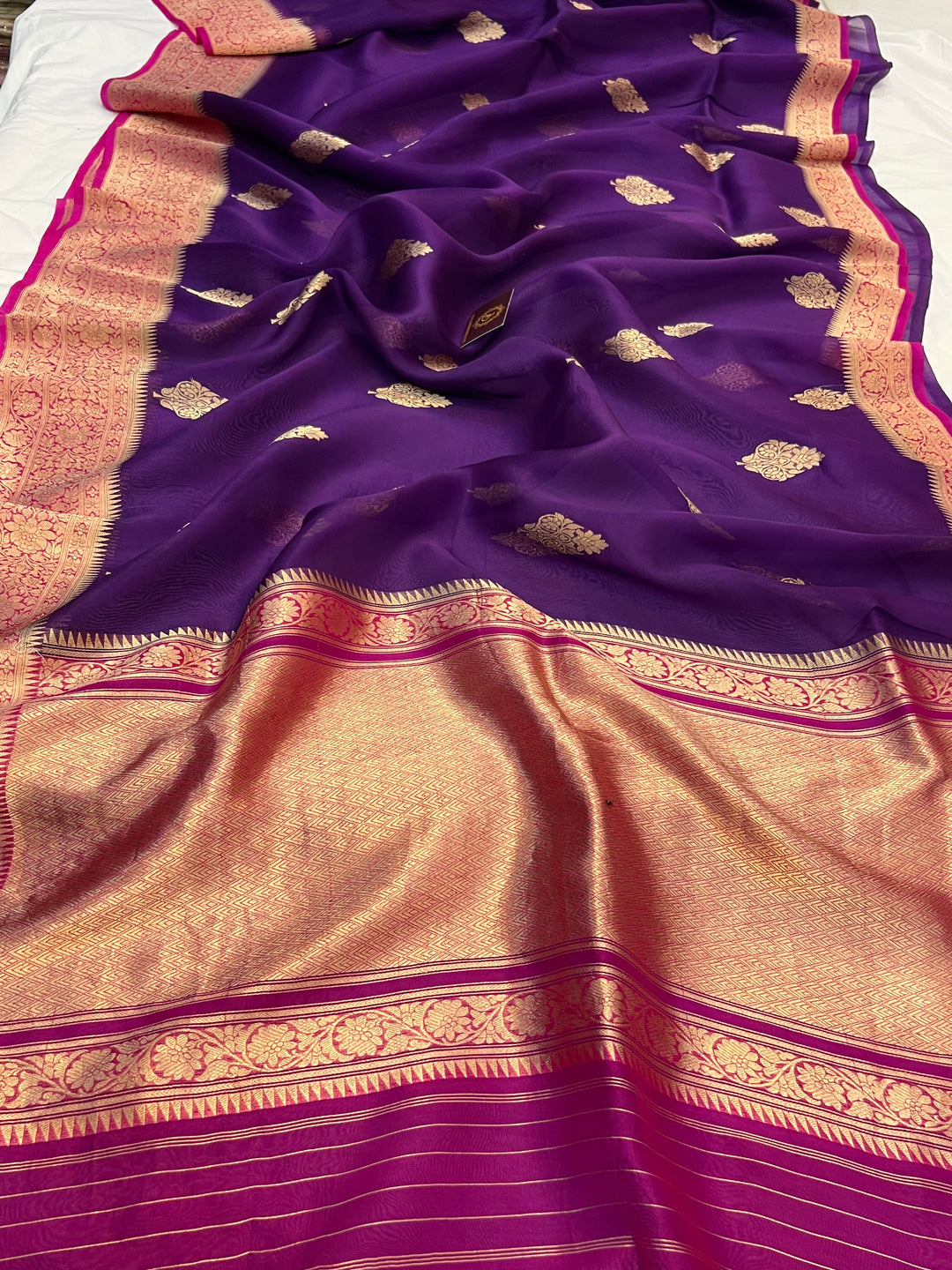 Purple Banarasi Handloom Kora Silk Saree