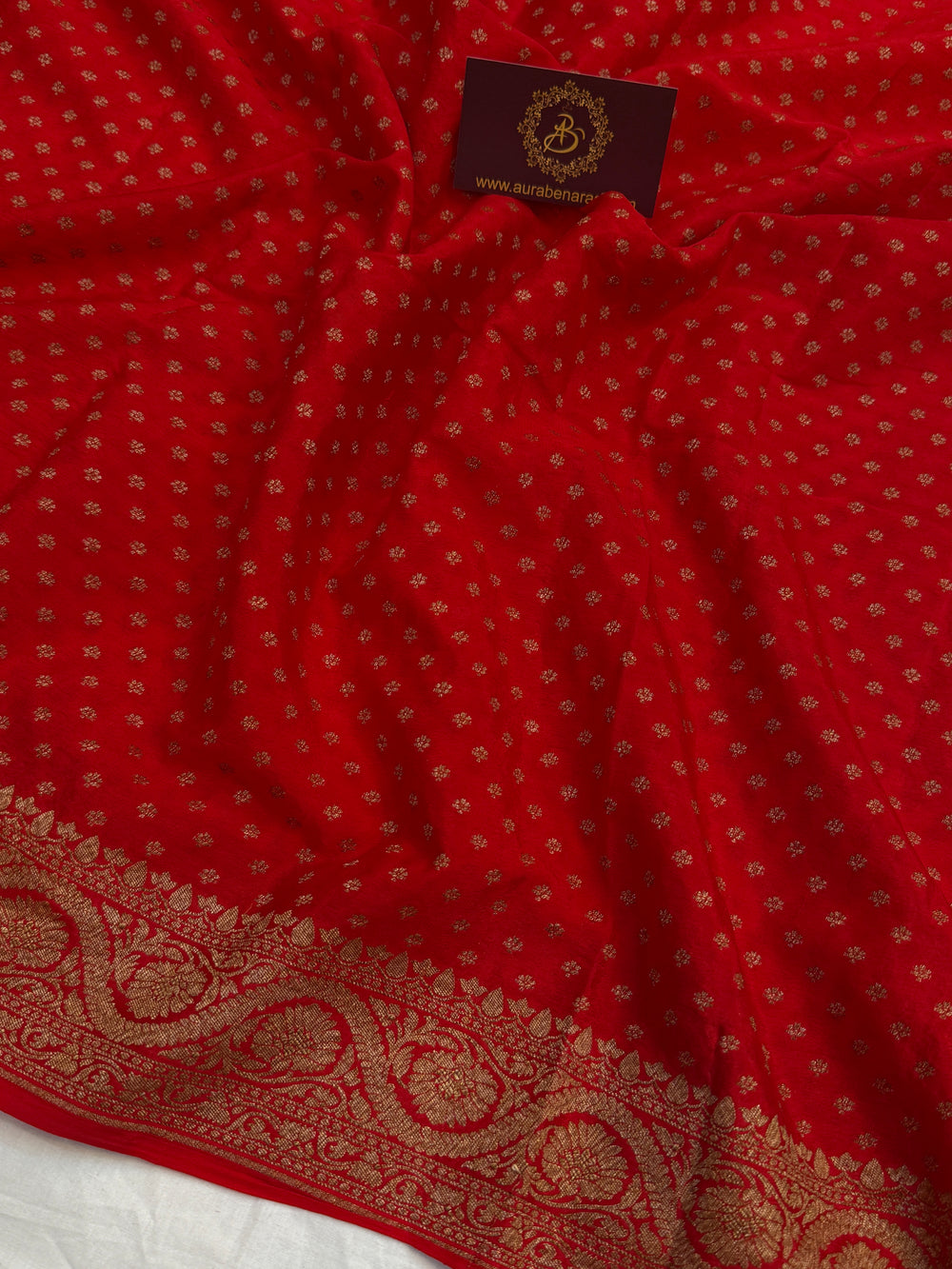 Red Pure Crepe Silk Handloom Banarasi Saree