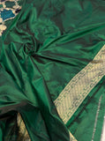 Bottle Green Rangkaat Banarasi Handloom Pure Katan Silk Saree - Aura Benaras