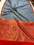 Grey Banarasi Handloom Soft Silk Saree