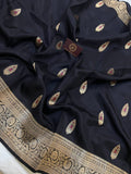 Black Pure Banarasi Handloom Silk Saree - Aura Benaras