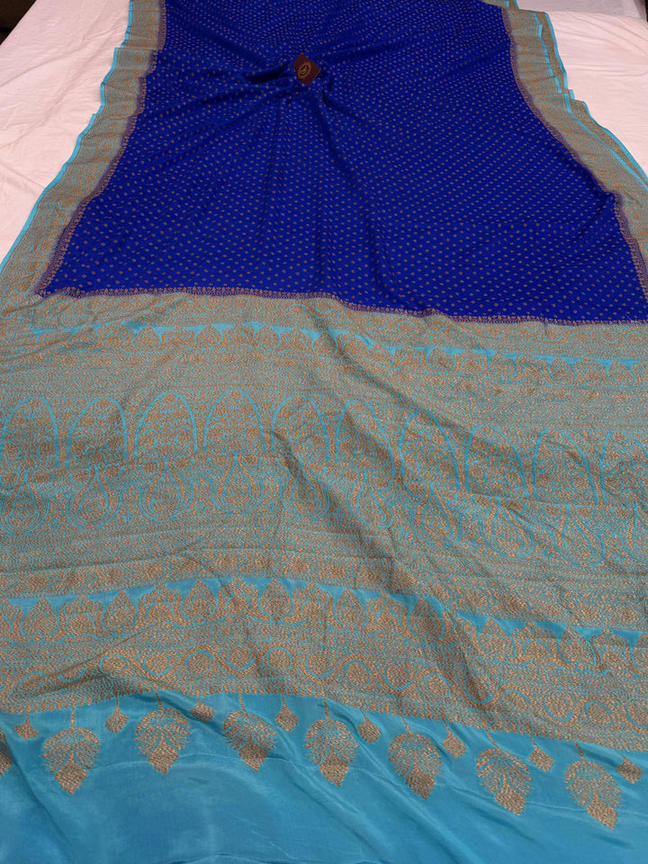 Royal Blue Pure Crepe Silk Handloom Banarasi Saree