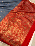 Grey Banarasi Handloom Soft Silk Saree