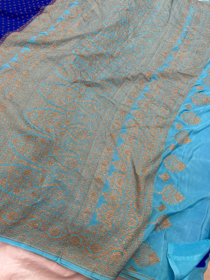 Royal Blue Pure Crepe Silk Handloom Banarasi Saree