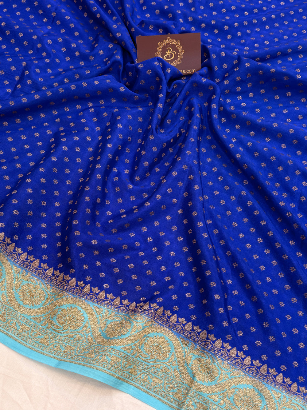 Royal Blue Pure Crepe Silk Handloom Banarasi Saree