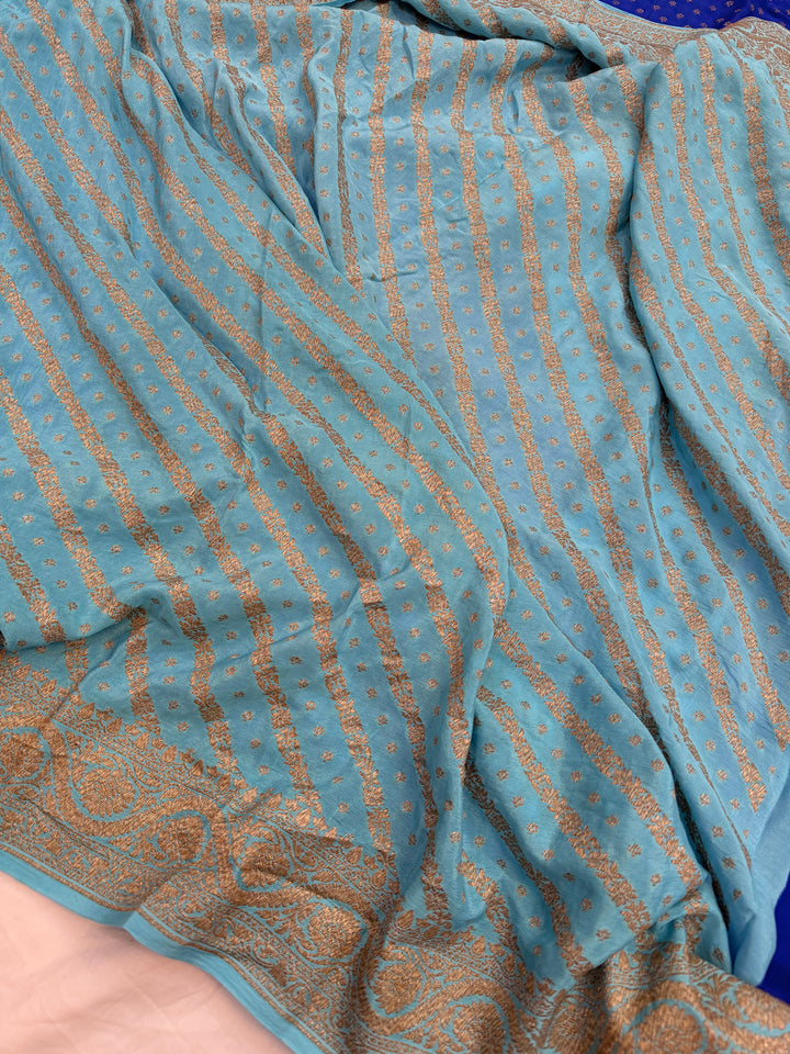 Royal Blue Pure Crepe Silk Handloom Banarasi Saree