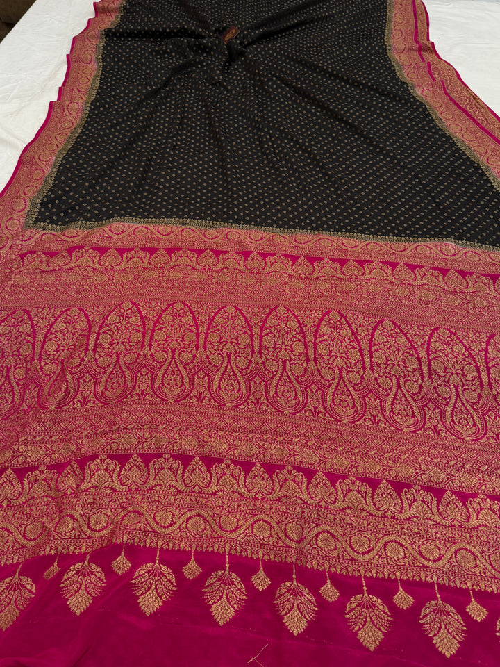 Black Pure Crepe Silk Handloom Banarasi Saree