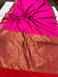 Rani Pink Banarasi Handloom Soft Silk Saree - Aura Benaras