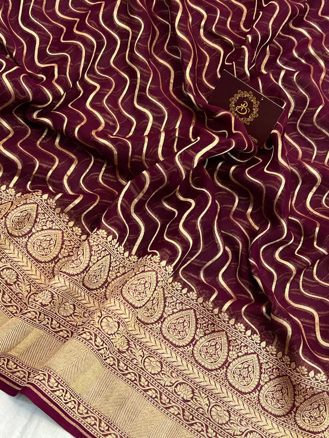 Wine Pure Khaddi Georgette Banarasi Saree with Leheriya Aada Design