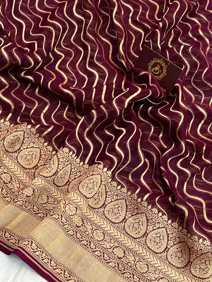 Wine Pure Khaddi Georgette Banarasi Saree with Leheriya Aada Design