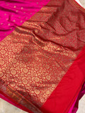 Rani Pink Banarasi Handloom Soft Silk Saree - Aura Benaras