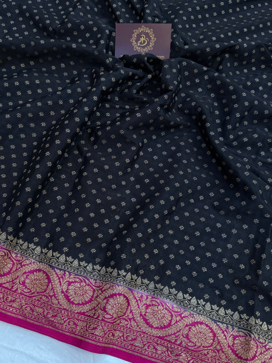 Black Pure Crepe Silk Handloom Banarasi Saree