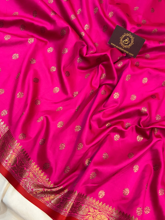 Rani Pink Banarasi Handloom Soft Silk Saree - Aura Benaras