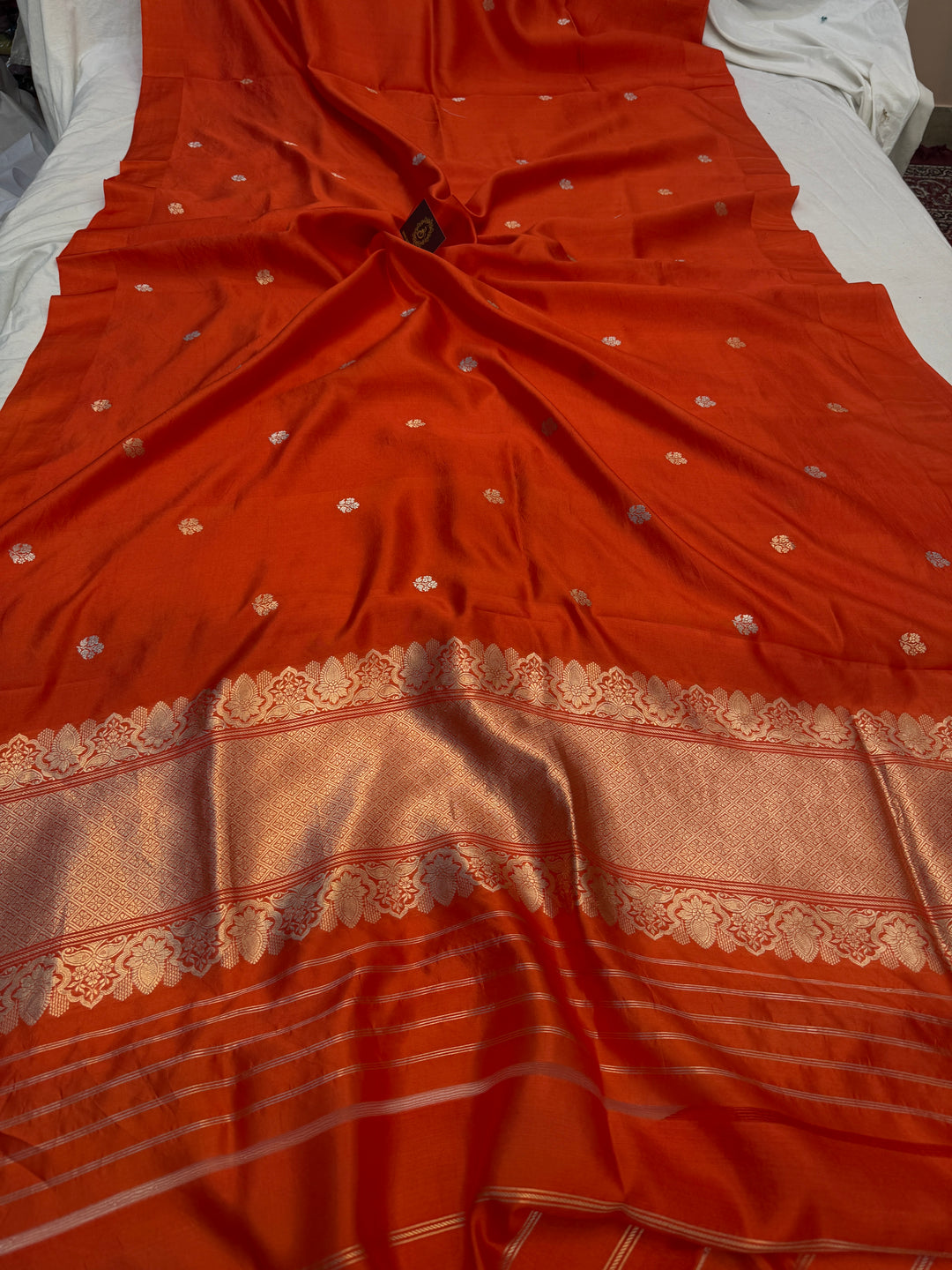Orange Pure Silk Handloom Banarasi Saree