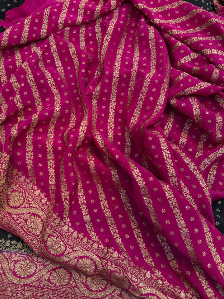 Black Pure Crepe Silk Handloom Banarasi Saree