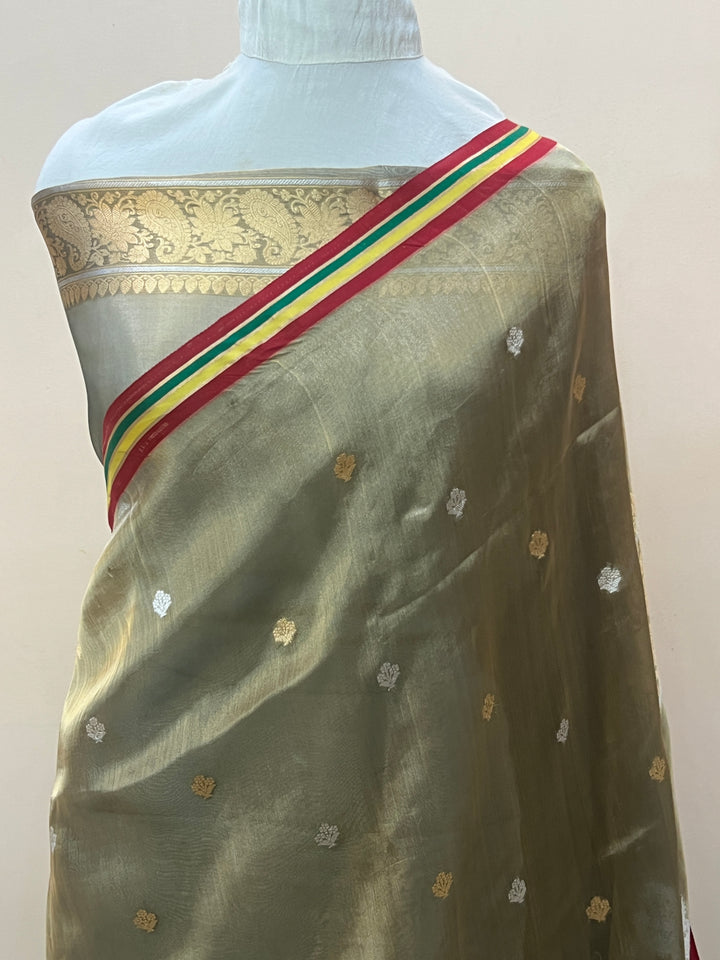 Bottle Green Pure Tissue Silk Handloom Banarasi Saree