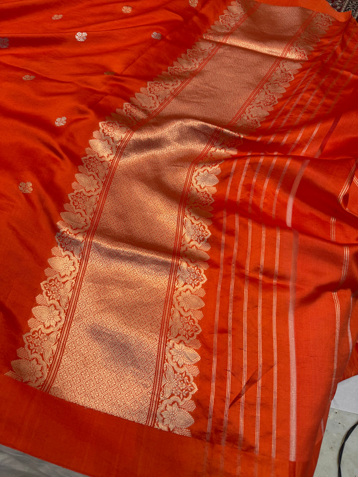 Orange Pure Silk Handloom Banarasi Saree