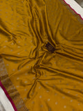 Musted Yellow Banarasi Handloom Soft Silk Saree - Aura Benaras