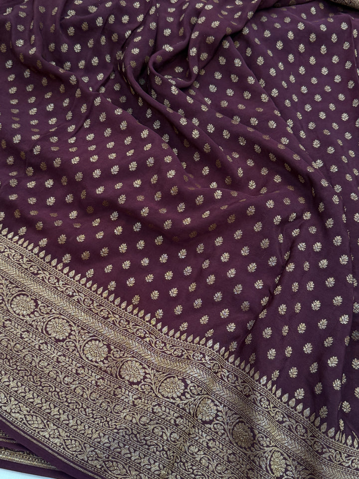 Brown Pure Crepe Silk Handloom Banarasi Saree