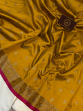 Musted Yellow Banarasi Handloom Soft Silk Saree - Aura Benaras