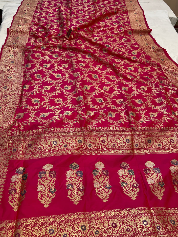 Rani Pink Pure Katan Silk Handloom Banarasi Saree