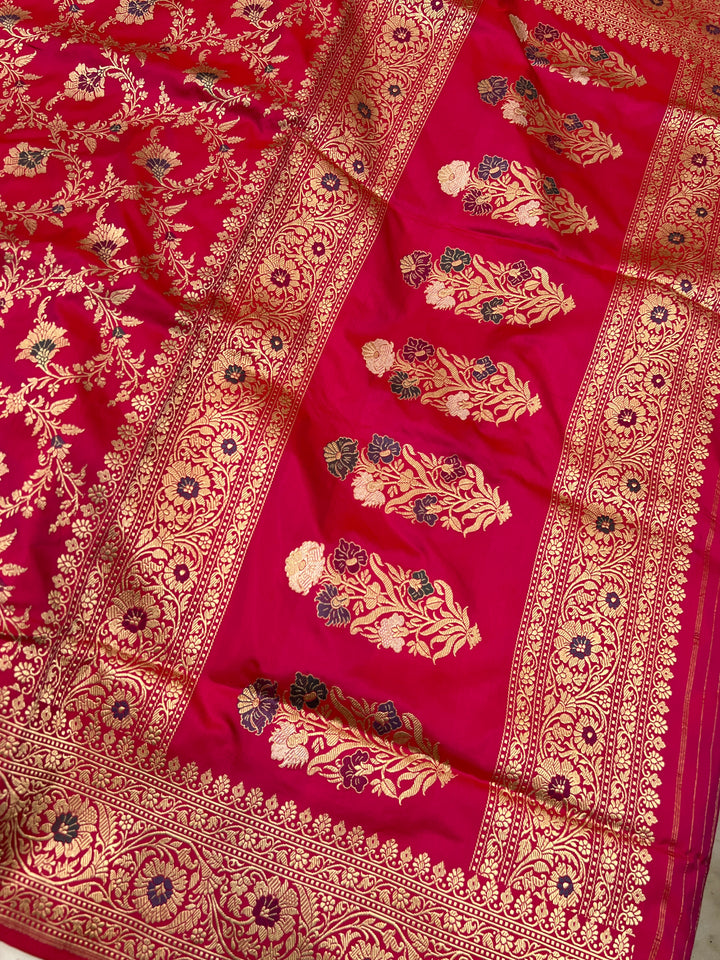 Rani Pink Pure Katan Silk Handloom Banarasi Saree