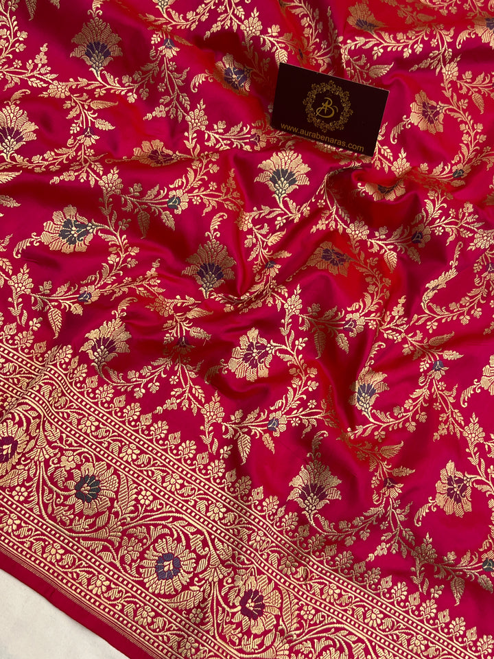 Rani Pink Pure Katan Silk Handloom Banarasi Saree