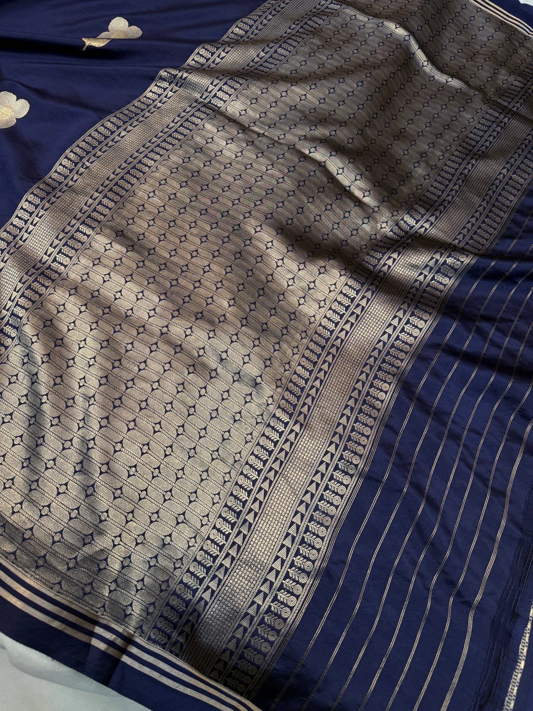 Navy Pure Silk Handloom Banarasi Saree