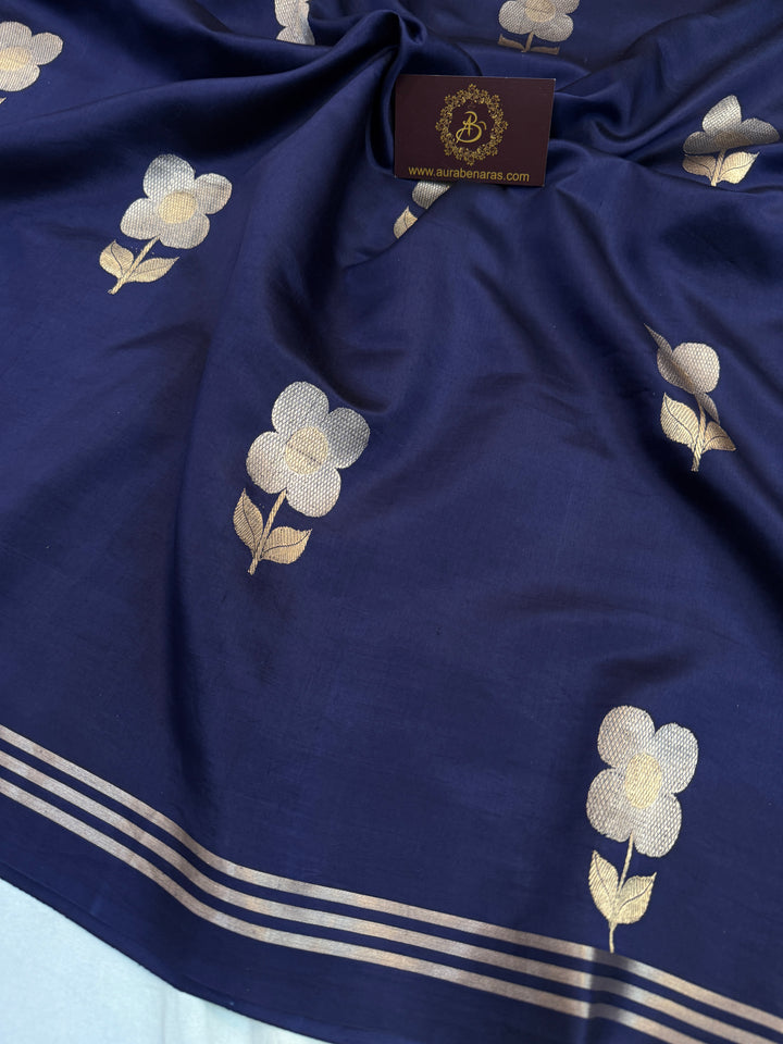 Navy Pure Silk Handloom Banarasi Saree