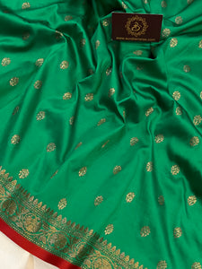 Sea Green Banarasi Handloom Soft Silk Saree - Aura Benaras