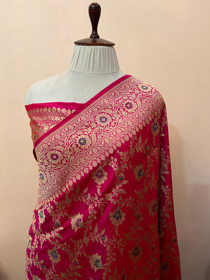 Rani Pink Pure Katan Silk Handloom Banarasi Saree