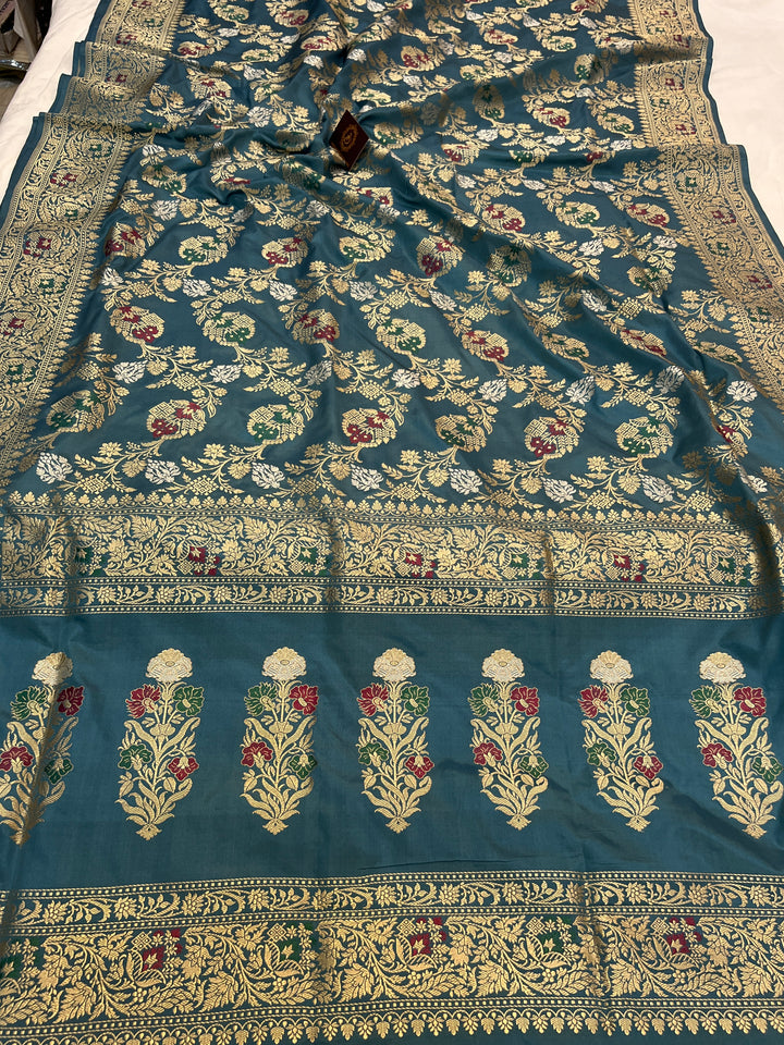 Sage Blue Pure Katan Silk Handloom Banarasi Saree