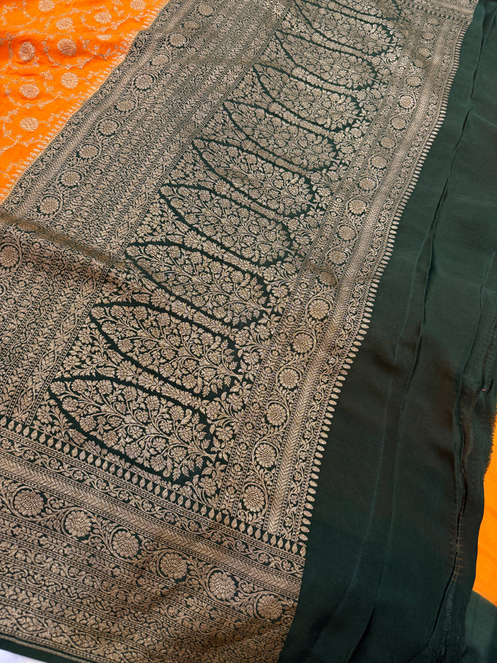 Mustard Yellow Pure Crepe Silk Handloom Banarasi Saree