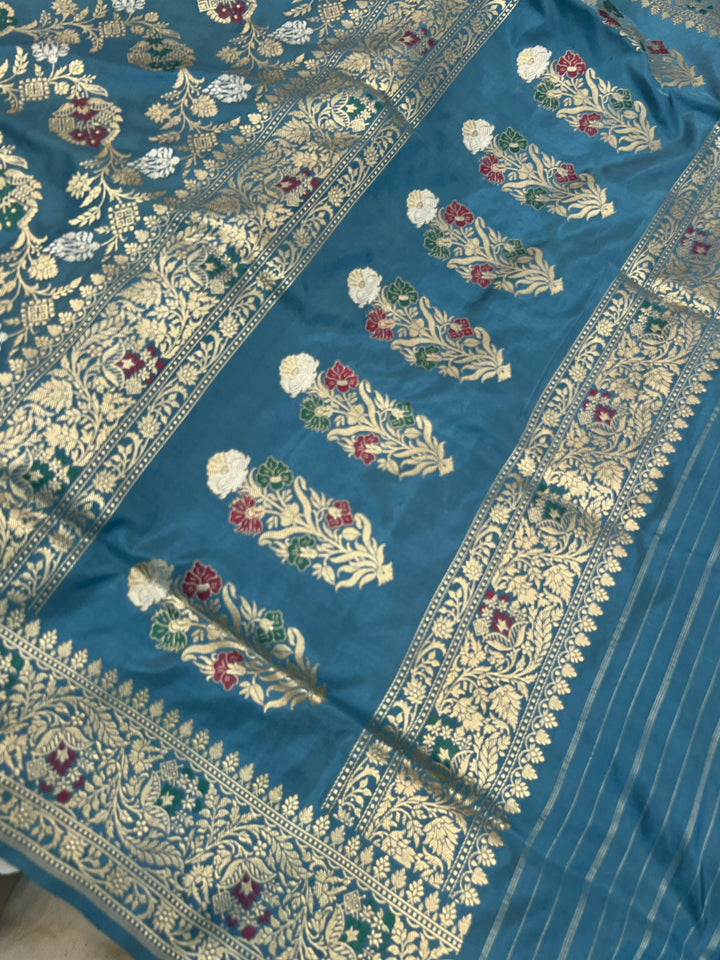 Sage Blue Pure Katan Silk Handloom Banarasi Saree