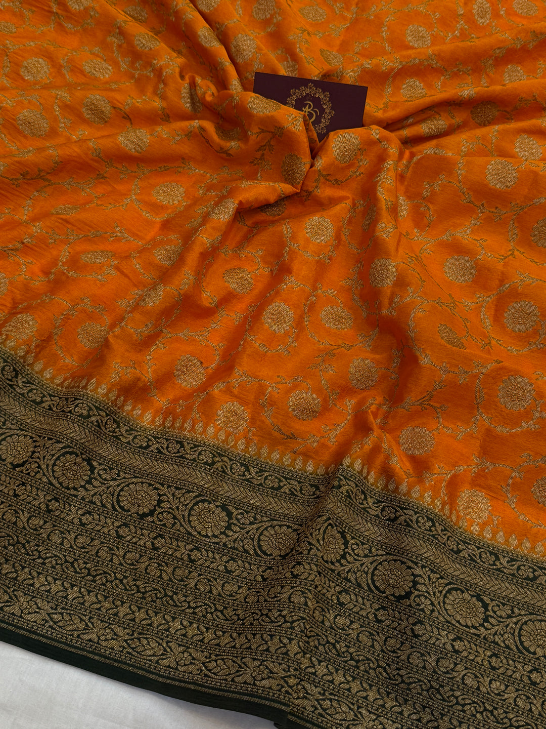 Mustard Yellow Pure Crepe Silk Handloom Banarasi Saree