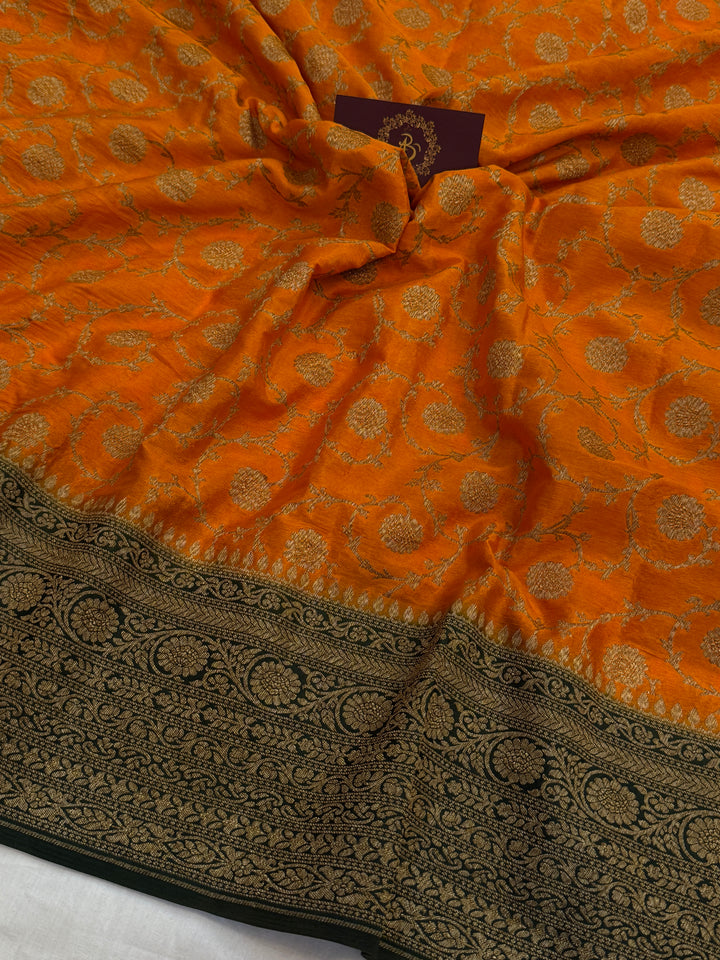 Mustard Yellow Pure Crepe Silk Handloom Banarasi Saree