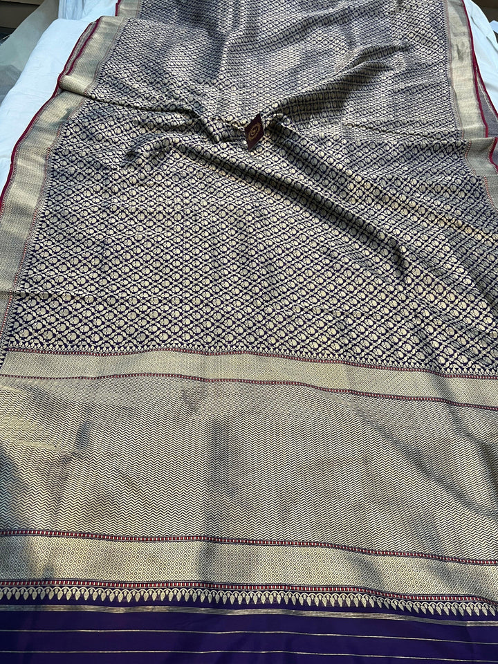 Wine Pure Banarasi Handloom Katan Silk Saree - Aura Benaras