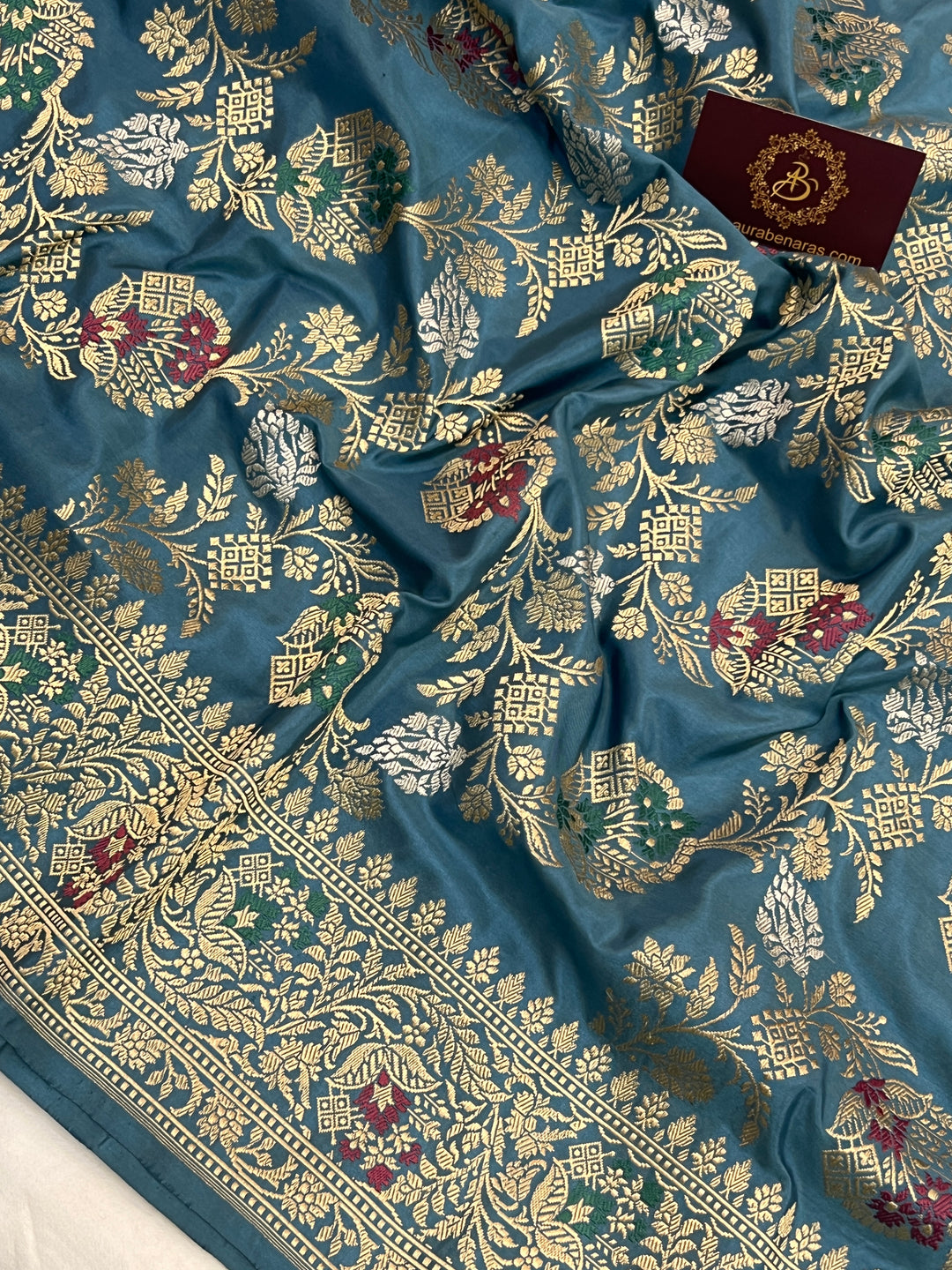 Sage Blue Pure Katan Silk Handloom Banarasi Saree