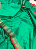 Sea Green Banarasi Handloom Soft Silk Saree - Aura Benaras