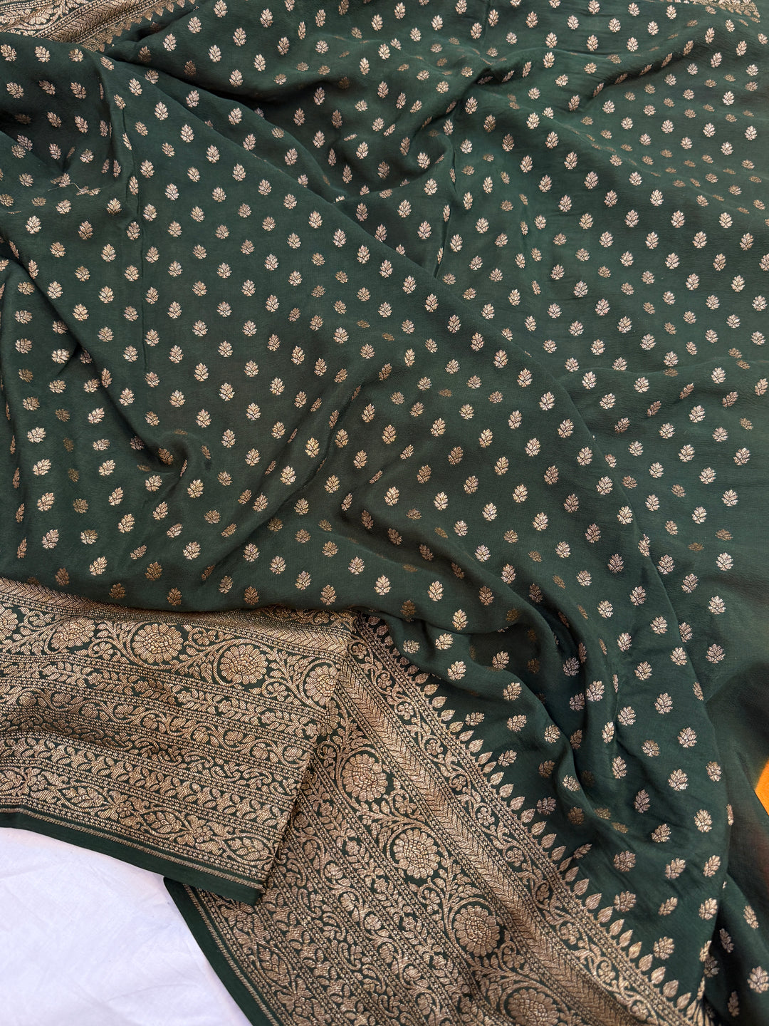 Mustard Yellow Pure Crepe Silk Handloom Banarasi Saree