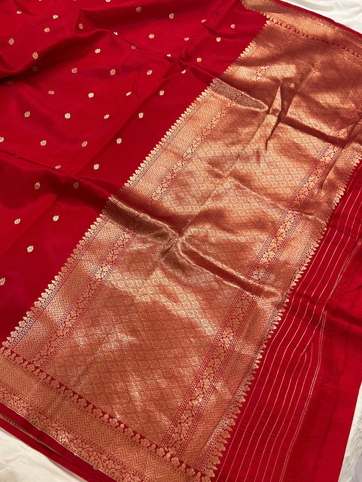 Red Pure Banarasi Handloom Silk Saree - Aura Benaras