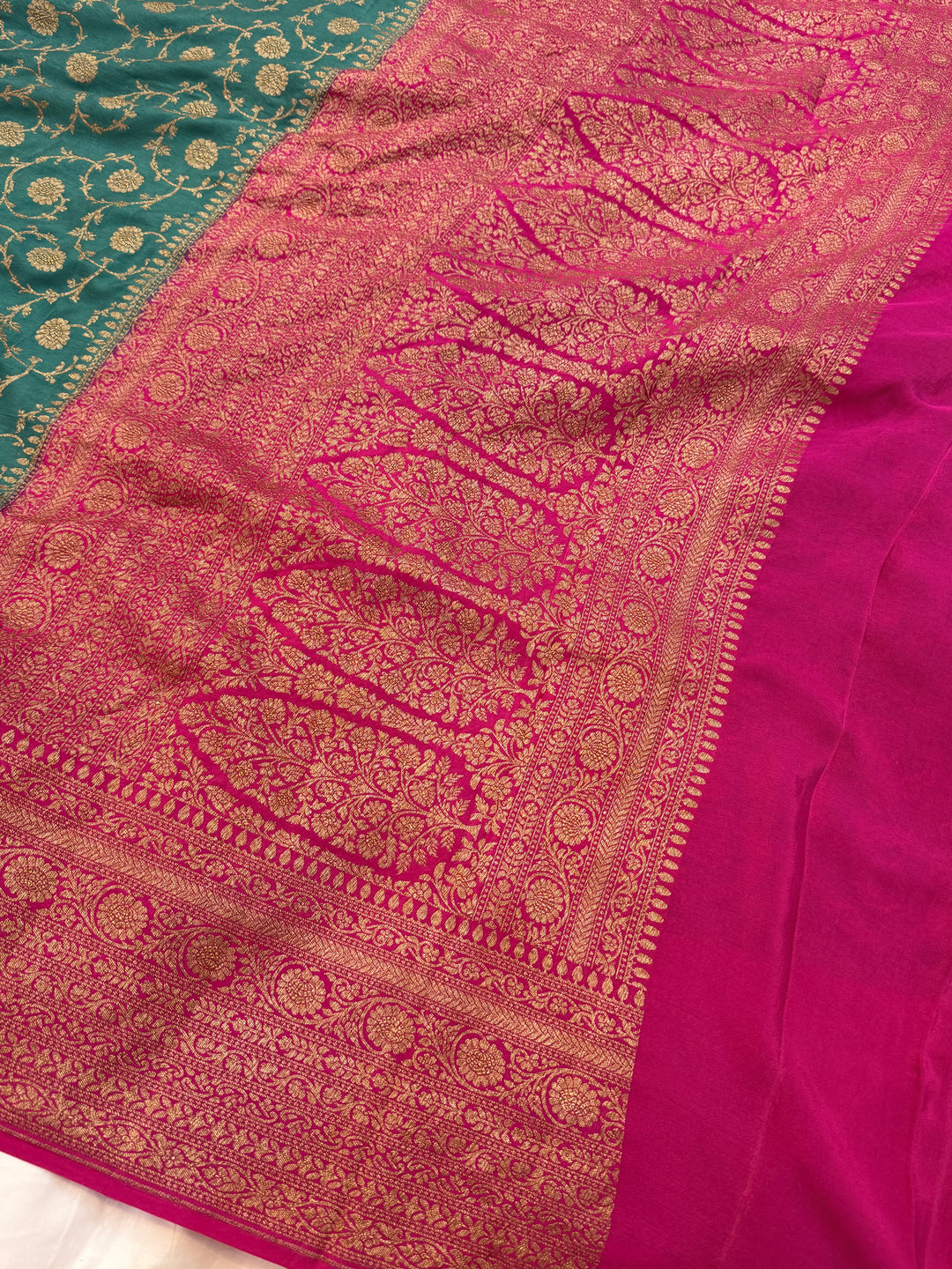 Rama Blue Pure Crepe Silk Handloom Banarasi Saree
