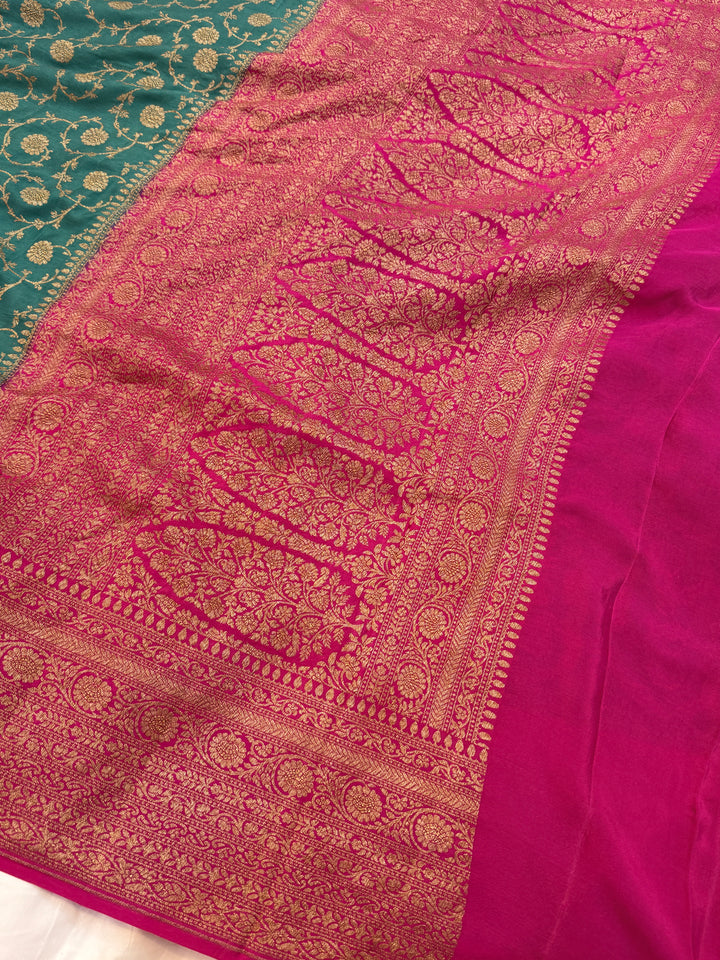 Rama Blue Pure Crepe Silk Handloom Banarasi Saree