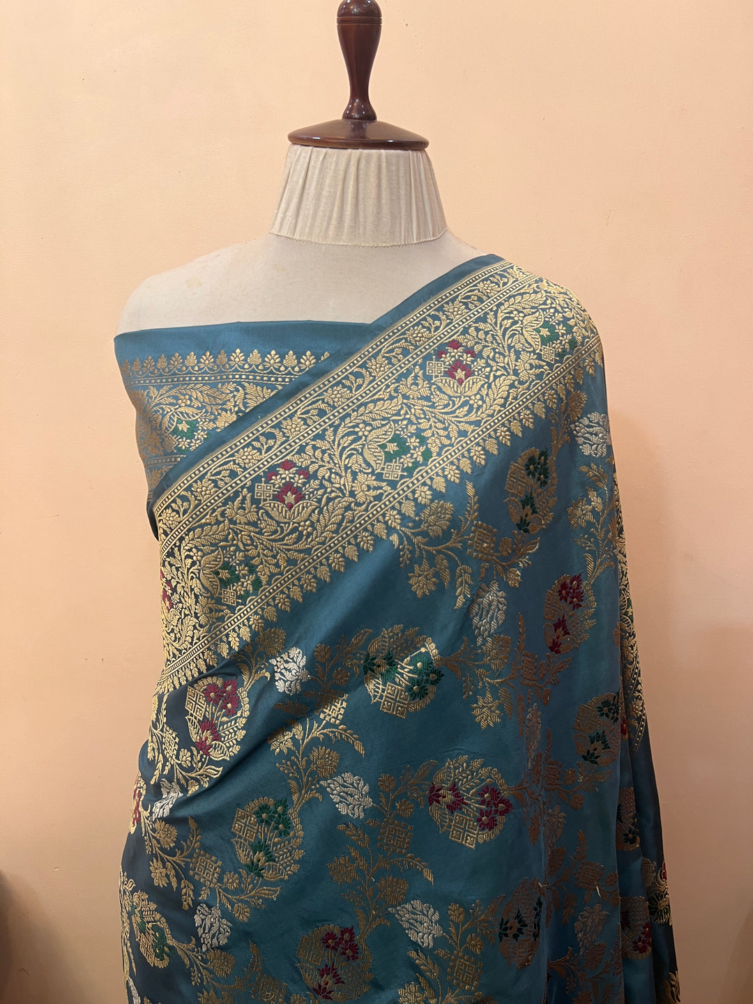 Sage Blue Pure Katan Silk Handloom Banarasi Saree