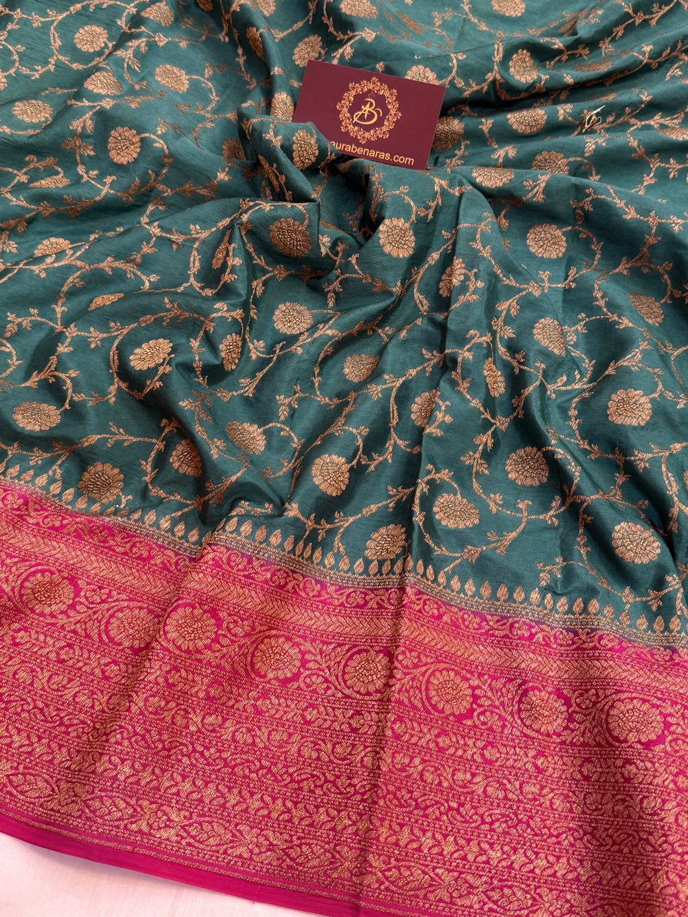 Rama Blue Pure Crepe Silk Handloom Banarasi Saree