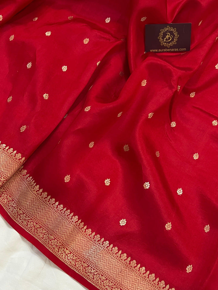 Red Pure Banarasi Handloom Silk Saree - Aura Benaras