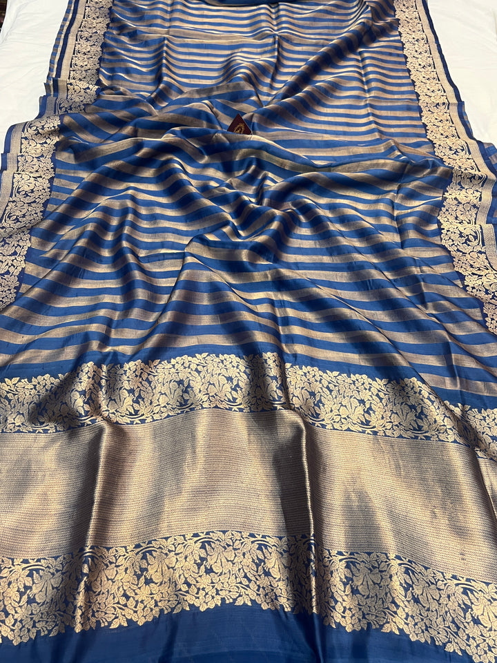 Teal Blue Pure Banarasi Handloom Silk Saree