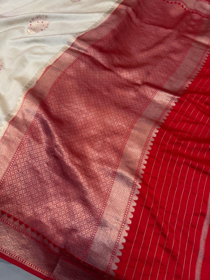 Cream Pure Banarasi Handloom Silk Saree