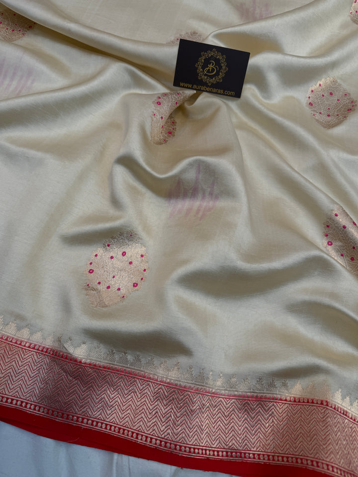 Cream Pure Banarasi Handloom Silk Saree
