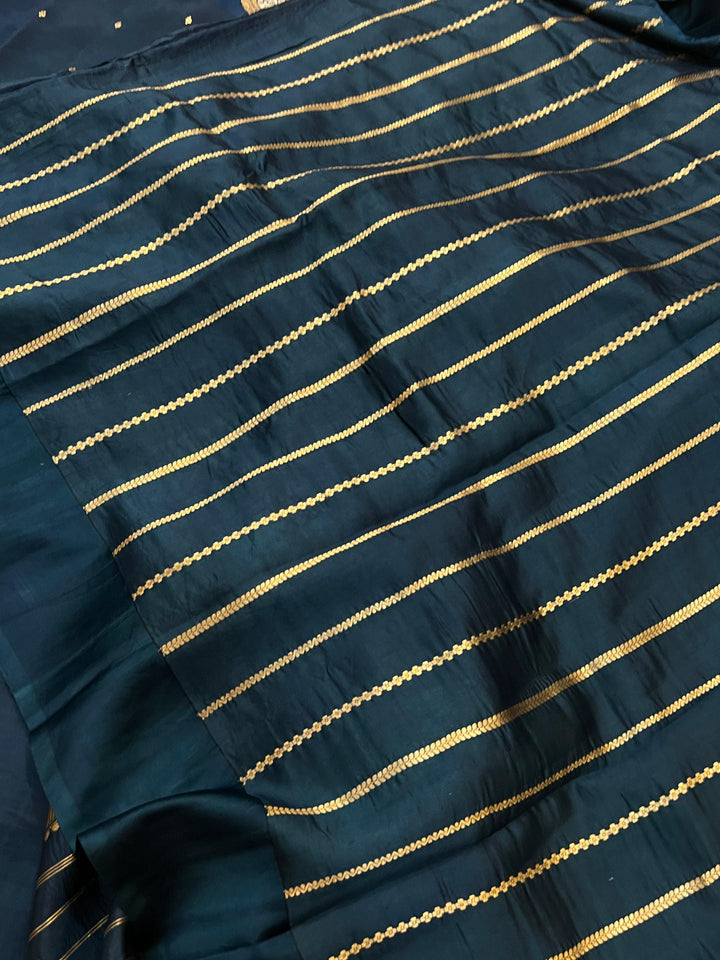 Teal Pure Banarasi Handloom Silk Saree - Aura Benaras